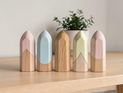 Fivt 5-Piece Wooden Finger Puppet Set with Geometric Minimalist Design