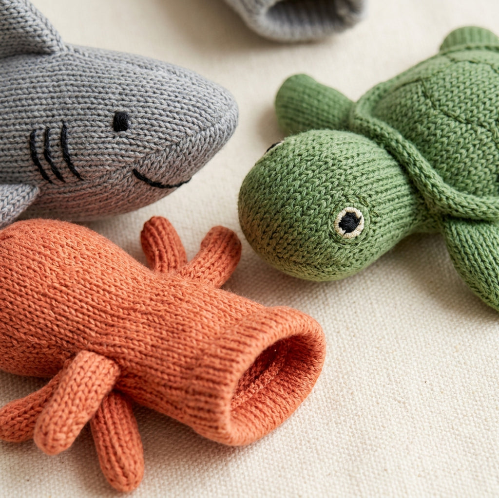 Fivt Tideknit Ocean Finger Puppets 3.5 in Set of 6 - Detail view