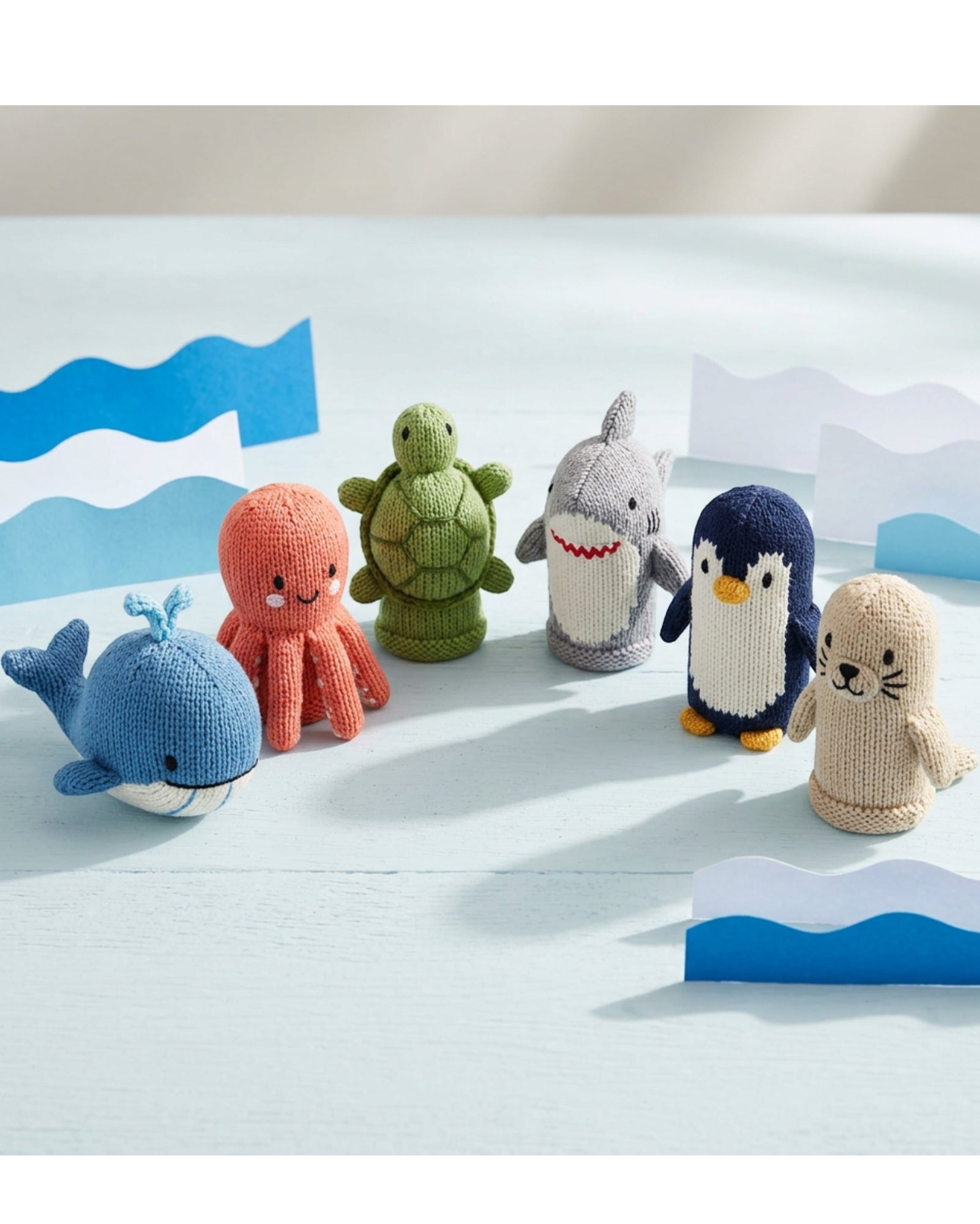 Fivt Tideknit Ocean Finger Puppets 3.5 in Set of 6 - Lifestyle view