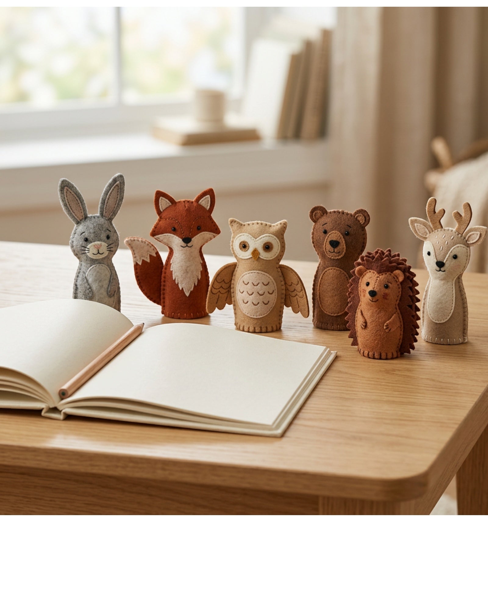 Fivt Woodtrail Felt Finger Puppets 3.7 in Set of 6 - Lifestyle view